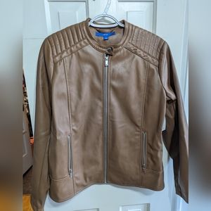 Brown Faux Leather Moto Jacket, APT9 - Large